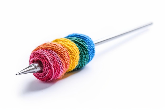 Igła i kolorowe nici na materiale